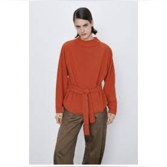 Zara Soft Red Front Tie Knit Sweater (Size M) - Picture 1 of 11